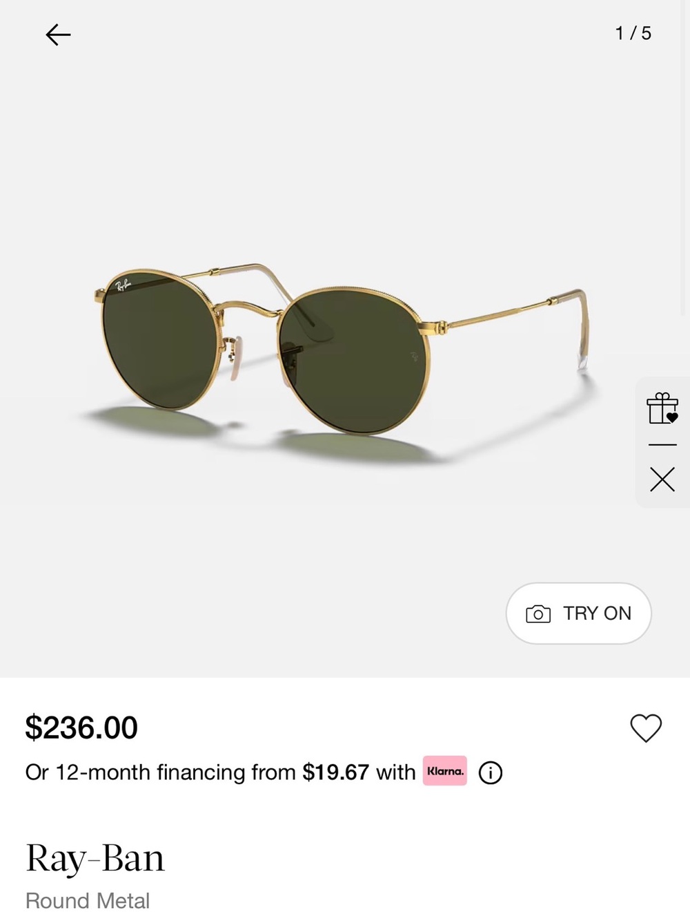 Ray-Ban Gold Frame with Green Lenses Round Metal Sunglasses